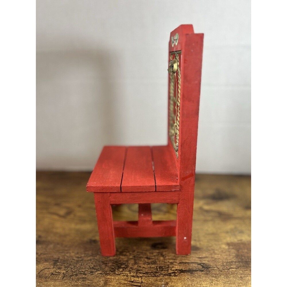 Vtg Red Wooden Christmas Chair Display Stand Bell Planter Holiday Decor Accent - Picture 4 of 12